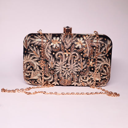 Black & Gold Floral Clutch