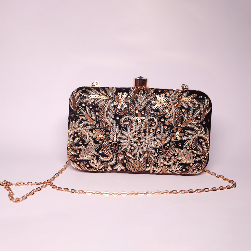 Black & Gold Floral Clutch