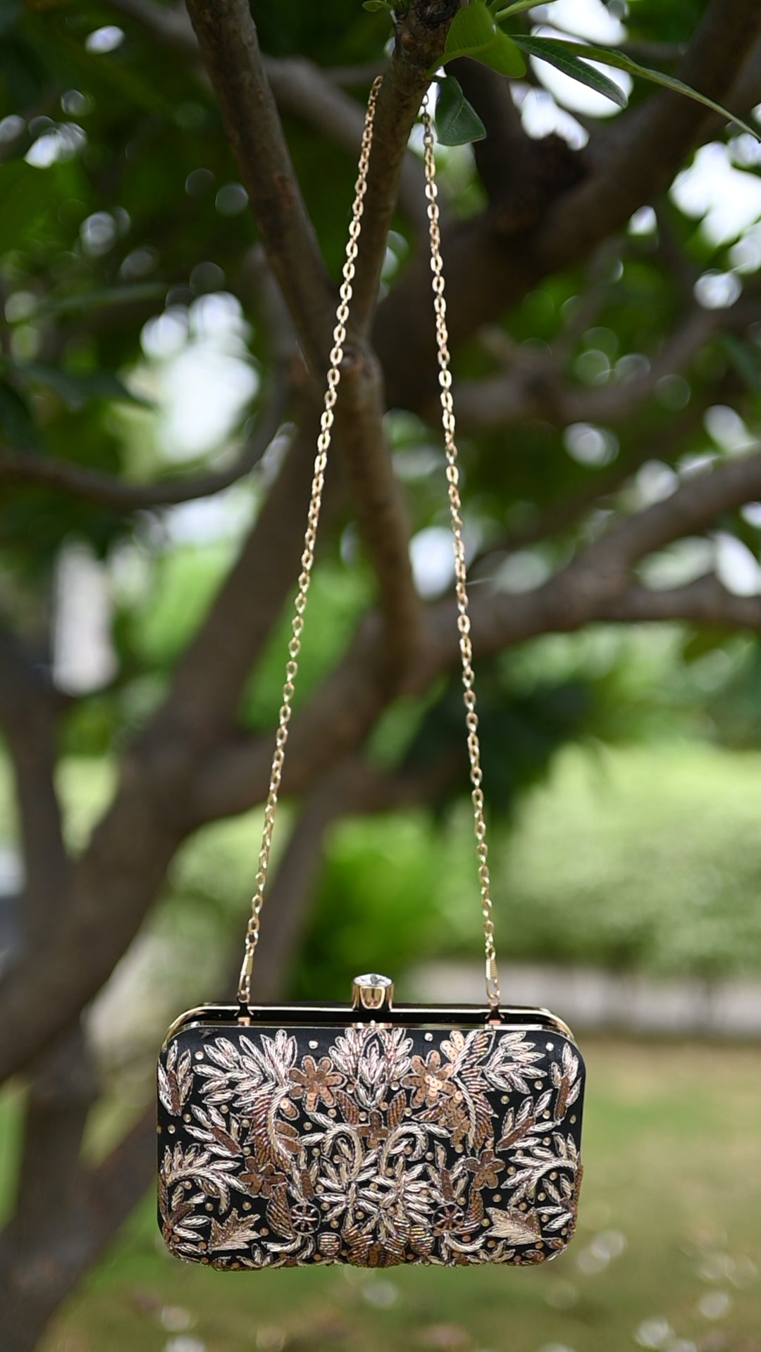 Black & Gold Floral Clutch