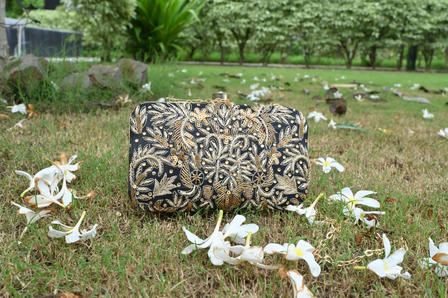 Black & Gold Floral Clutch