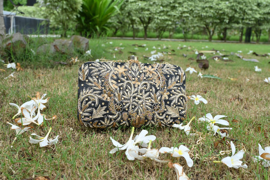 Black & Gold Floral Clutch