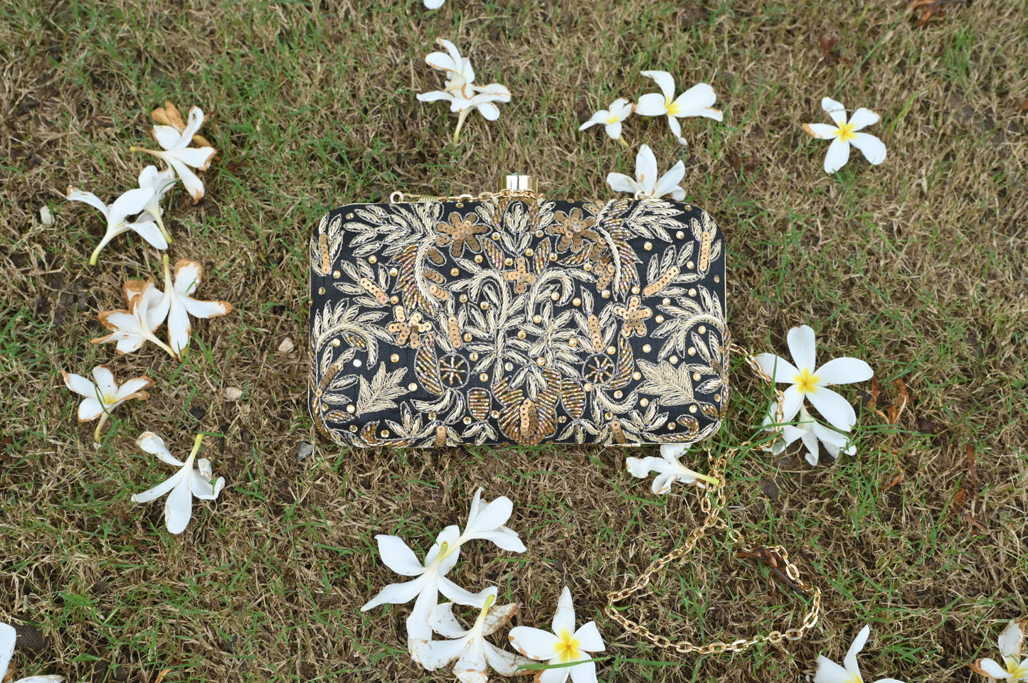 Black & Gold Floral Clutch