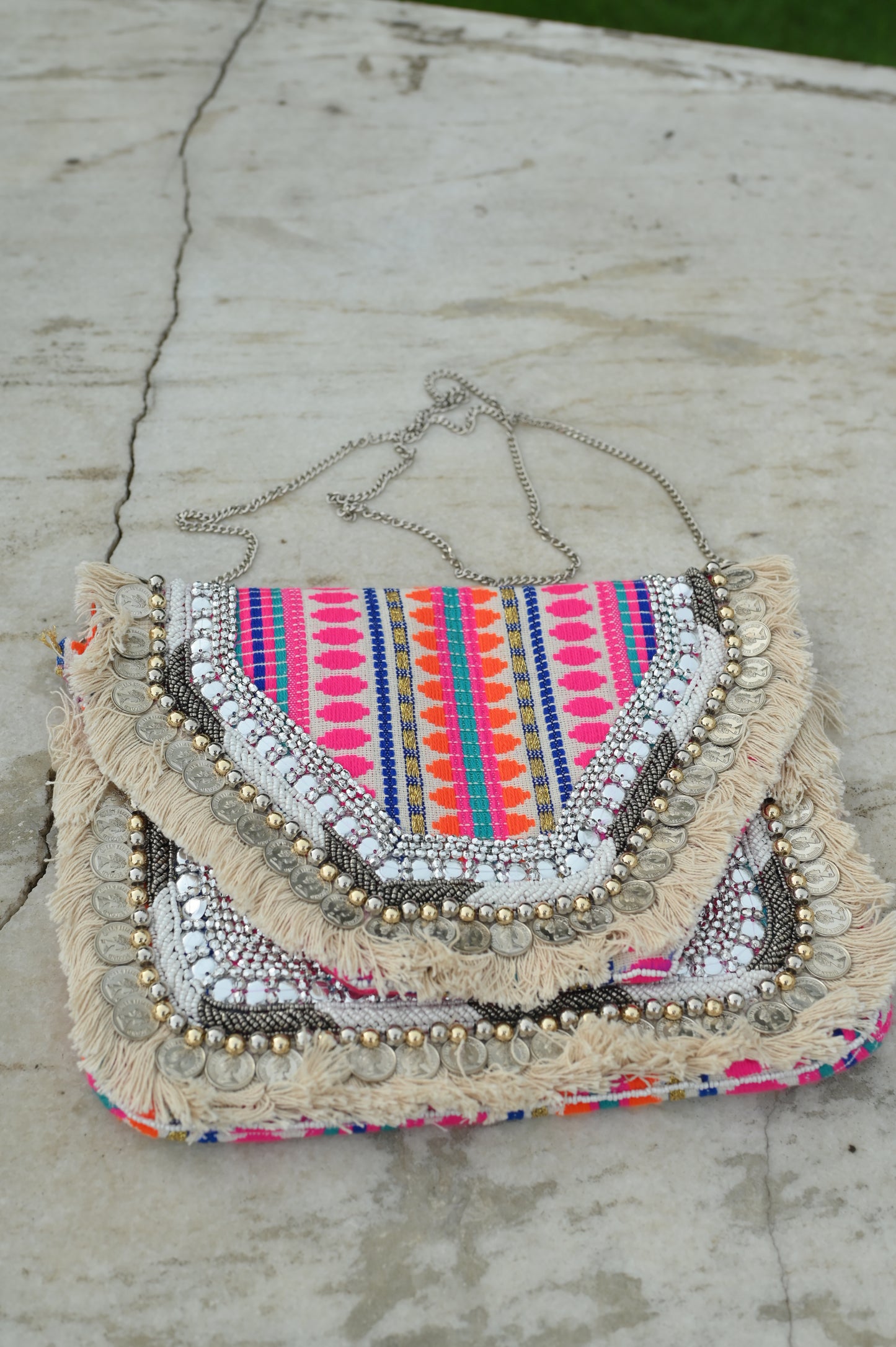 Boho Embellished Jute Sling Bag