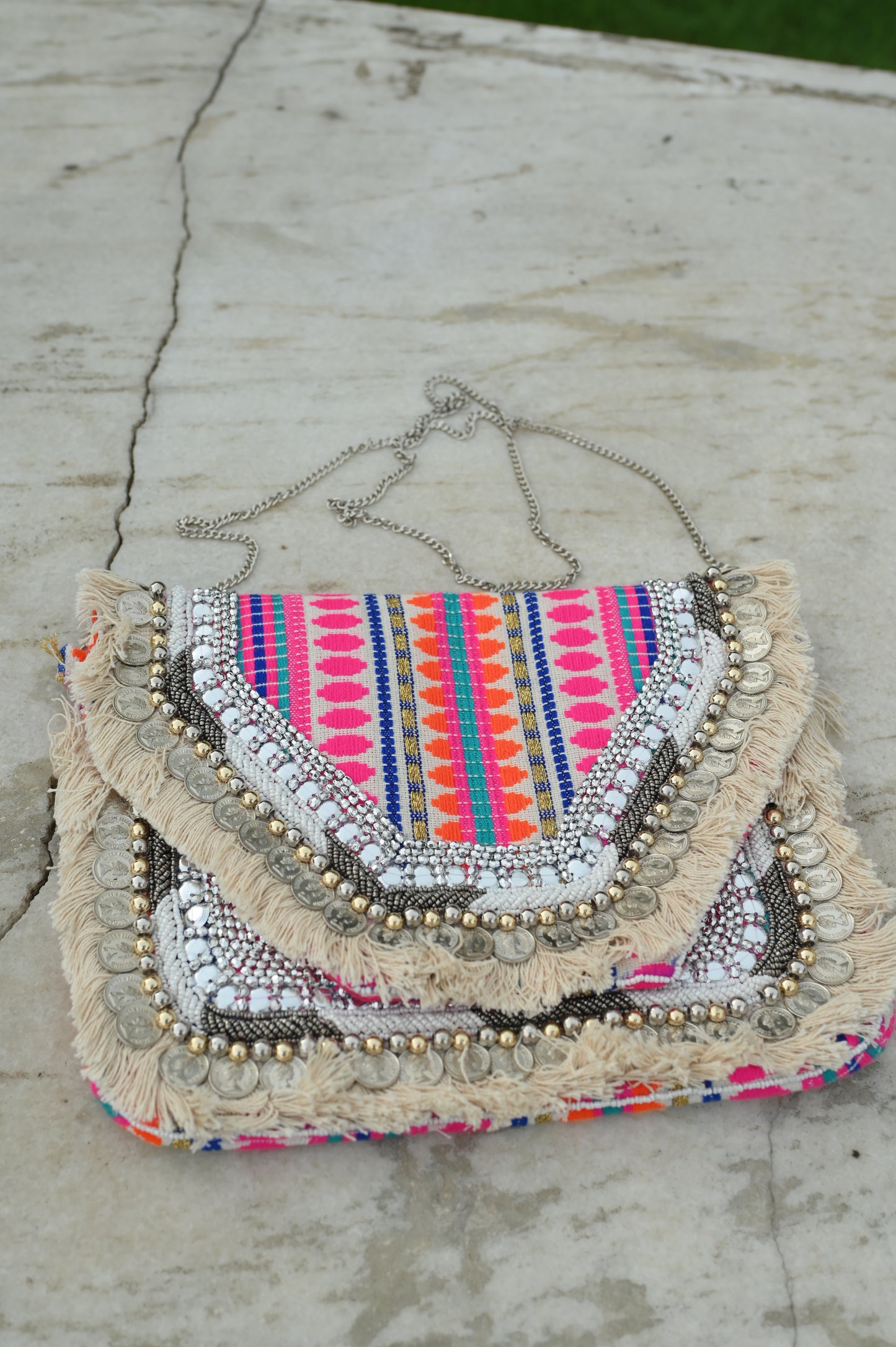 Boho Embellished Jute Sling Bag