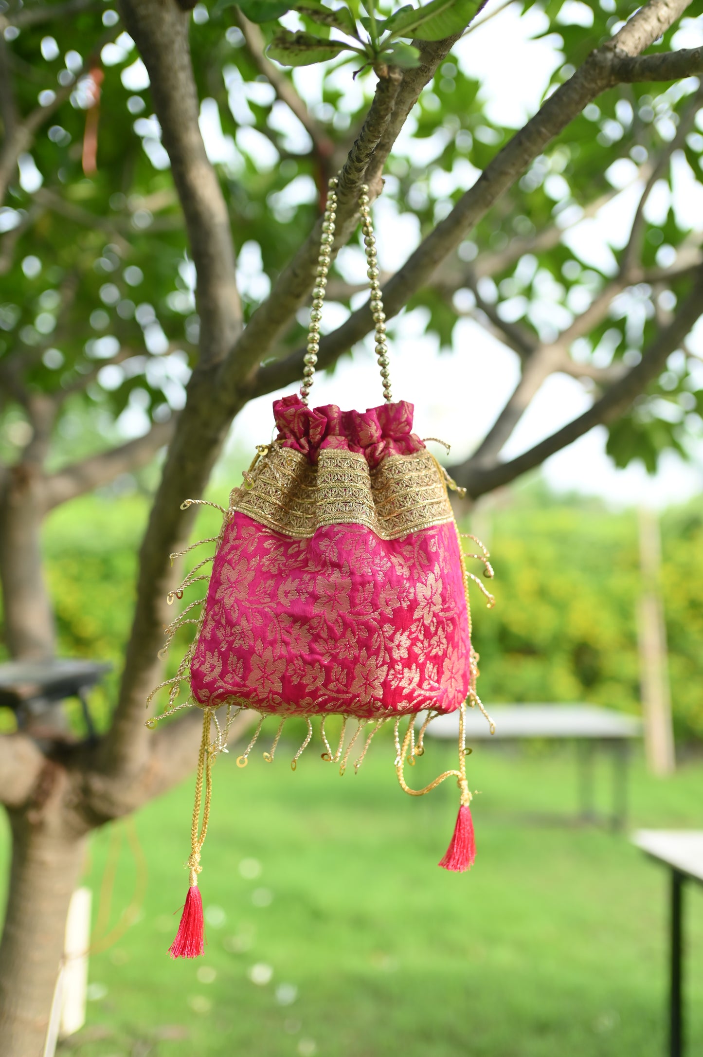 Pink & Gold Banarasi Potli