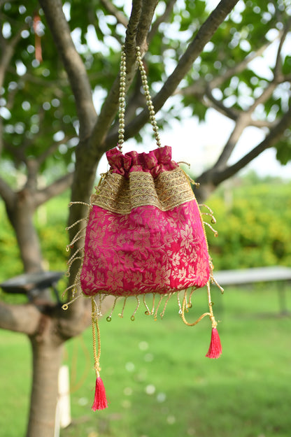 Pink & Gold Banarasi Potli