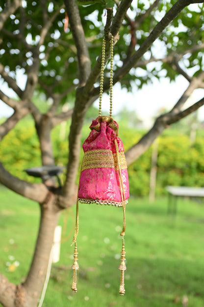 Pink & Gold Banarasi Potli