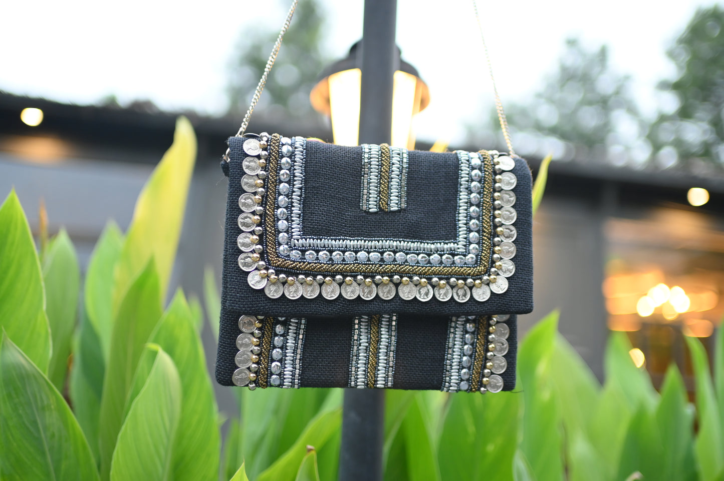 Black Boho Coin Embellished Sling Bag