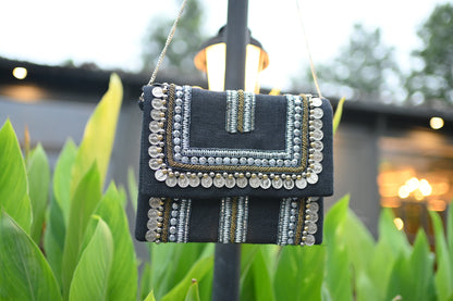 Black Boho Coin Embellished Sling Bag