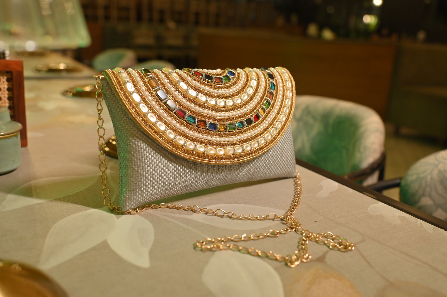 Golden Kundan Ethnic Clutch