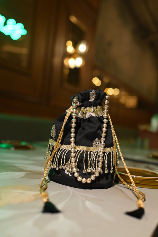 Pearl Dangle Black Potli