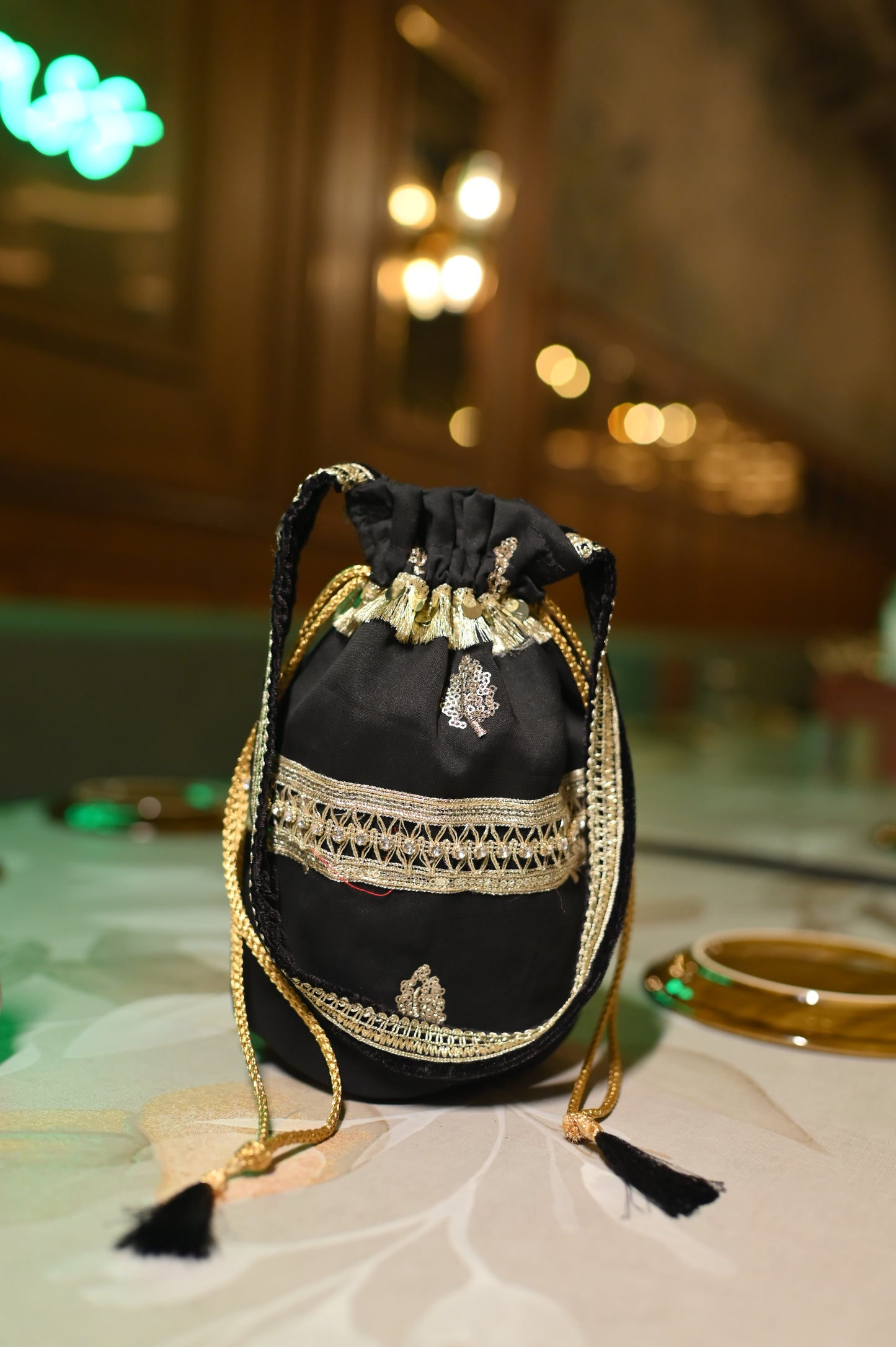 Elegant Striped Black Potli