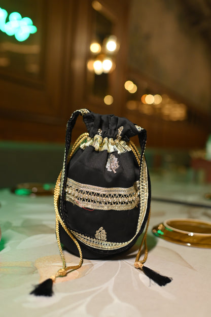 Elegant Striped Black Potli