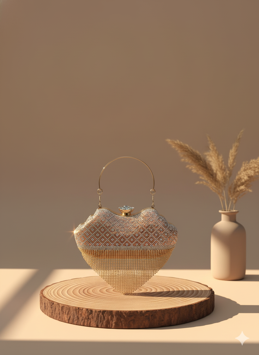 Metallic Chain Fringe Evening Clutch-v shape clutch