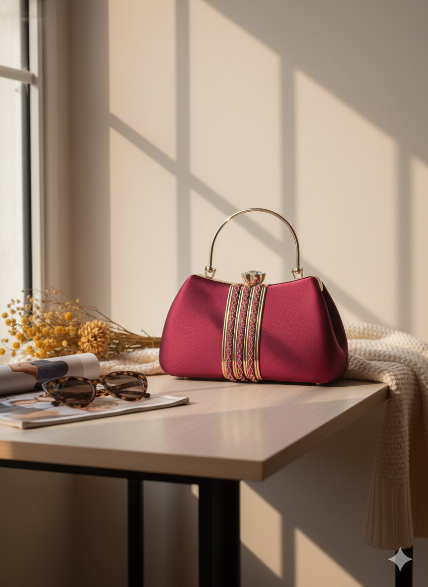 Maroon Royale Crystal Clutch