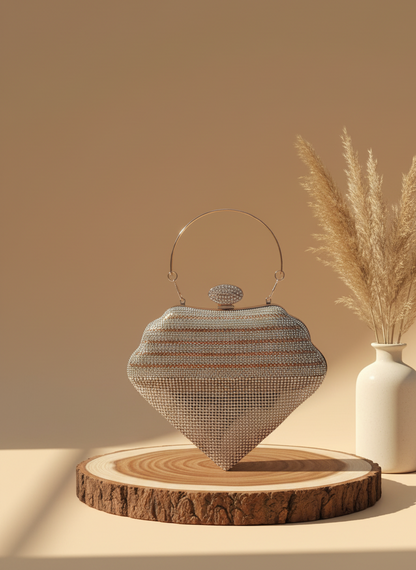 Metallic Chain Fringe Evening Clutch-v shape clutch