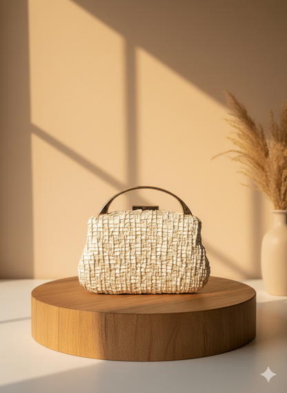 Woven Metal Handle Clutch