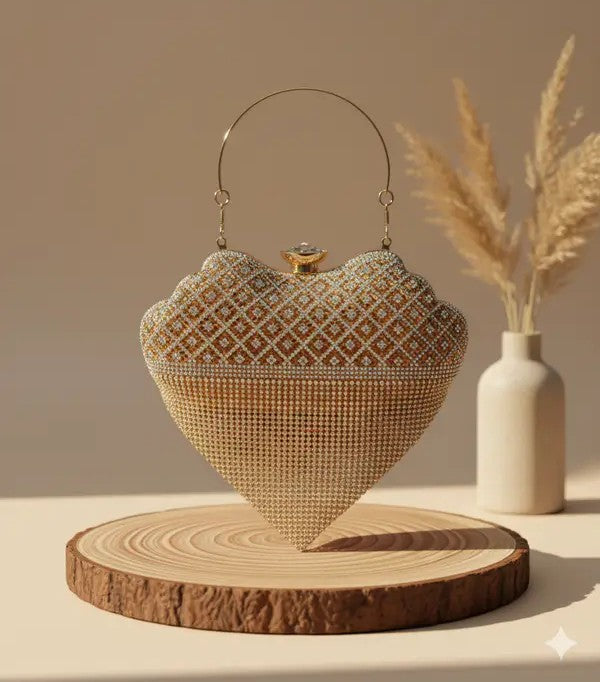 Metallic Chain Fringe Evening Clutch-v shape clutch