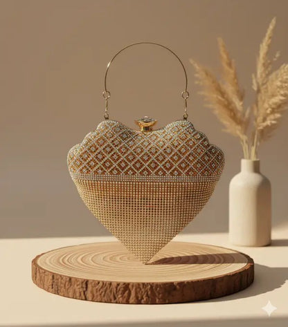 Metallic Chain Fringe Evening Clutch-v shape clutch