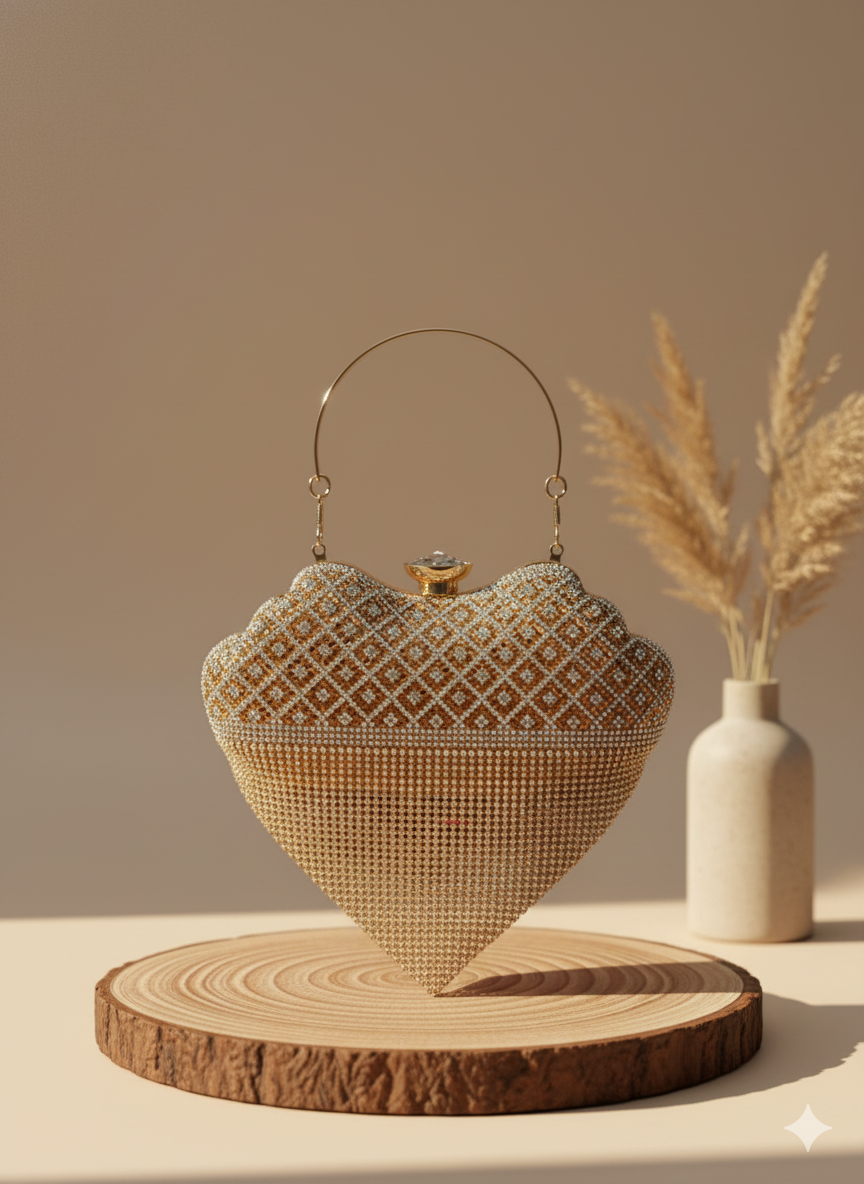 Metallic Chain Fringe Evening Clutch-v shape clutch