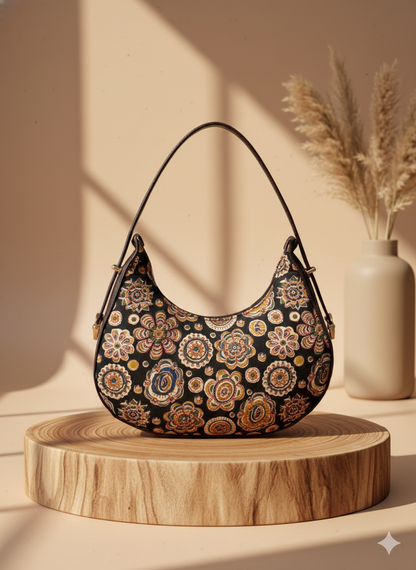 Art-inspired elegance in a modern crescent silhouette.