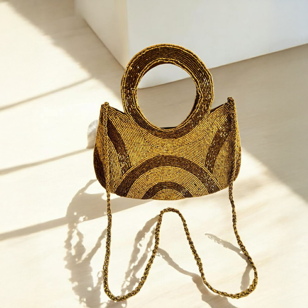 Golden Blossom Beaded Clutch".