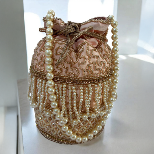 Peach and Gold Embellished Potli Bag