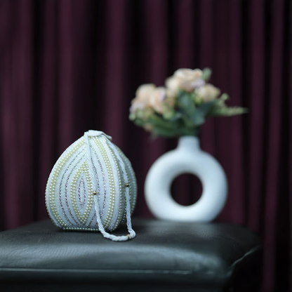 Pearl-Embellished Bridal Drawstring Bag-white Potli