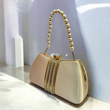 Golden Beaded Round Handle Evening Bag-golden purse