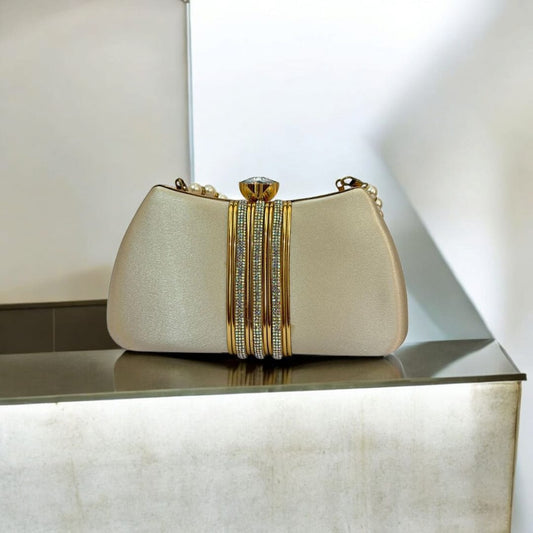 Golden Beaded Round Handle Evening Bag-golden purse