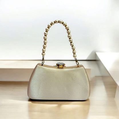 Golden Beaded Round Handle Evening Bag-golden purse