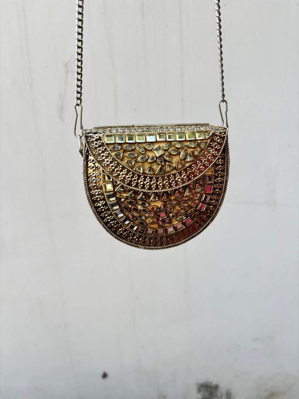 Royal Kundan Crescent Sling Clutch