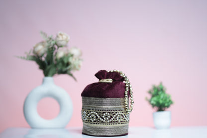 Maroon and Gold Embroidered Evening Potli