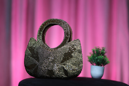 Golden Blossom Beaded Clutch".