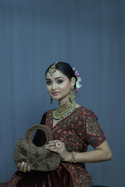 Golden Blossom Beaded Clutch".