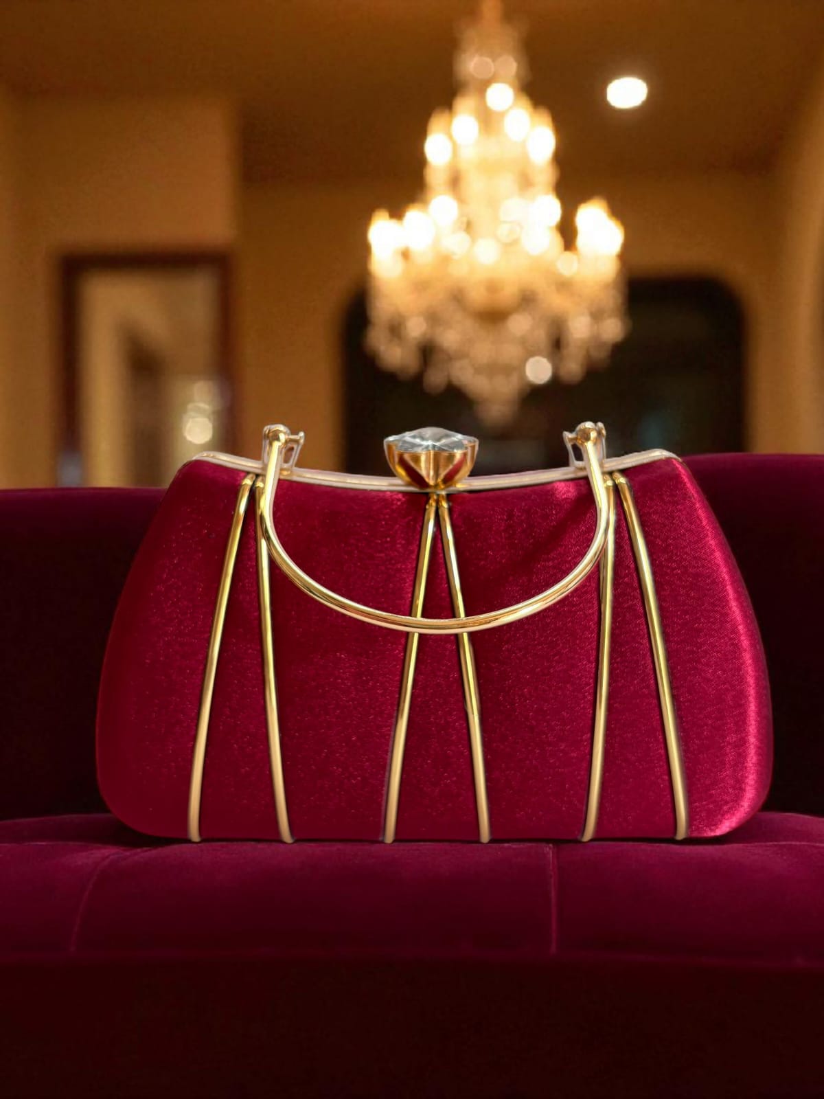 Burgundy Velvet Crown Handbag
