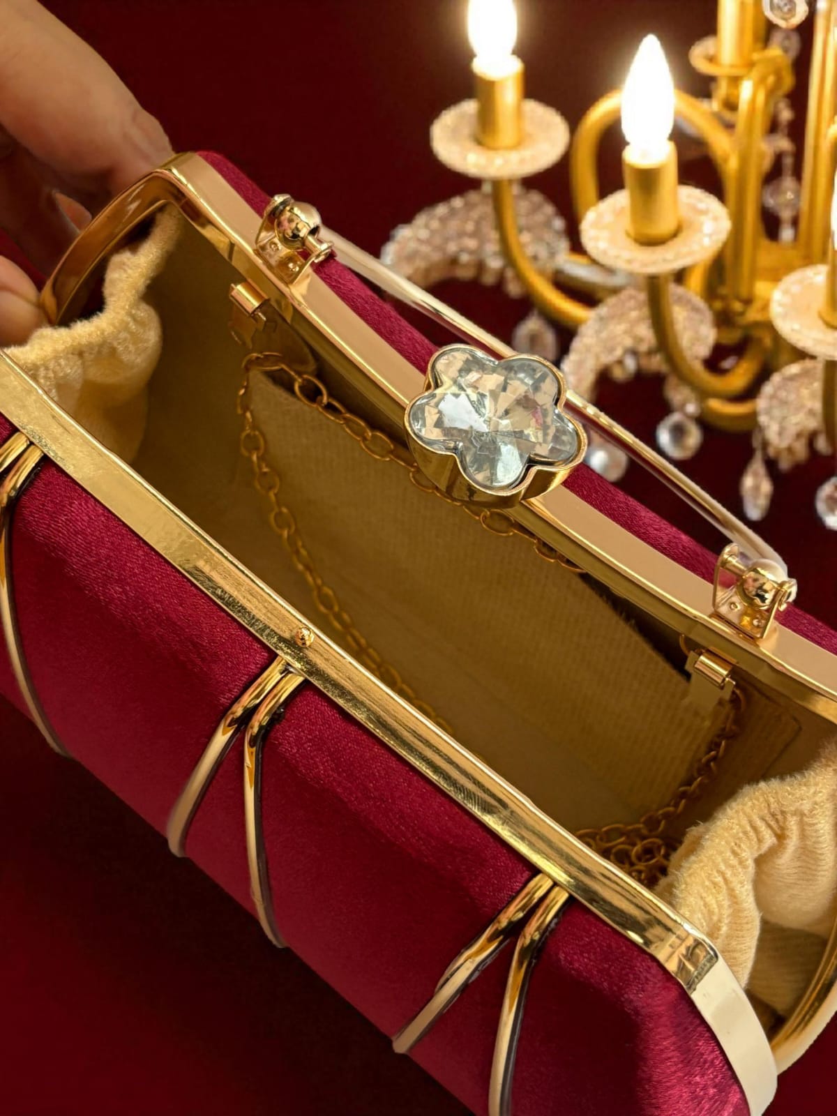 Burgundy Velvet Crown Handbag