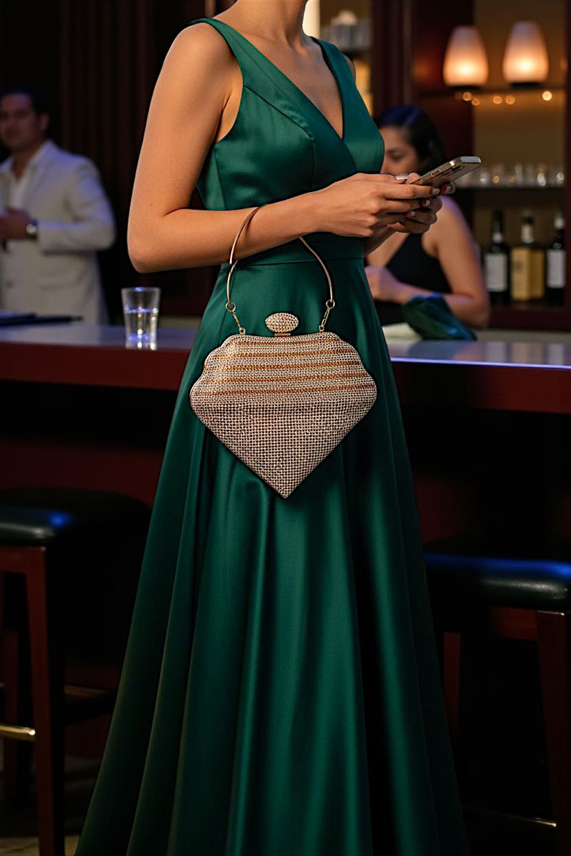 Metallic Chain Fringe Evening Clutch-v shape clutch