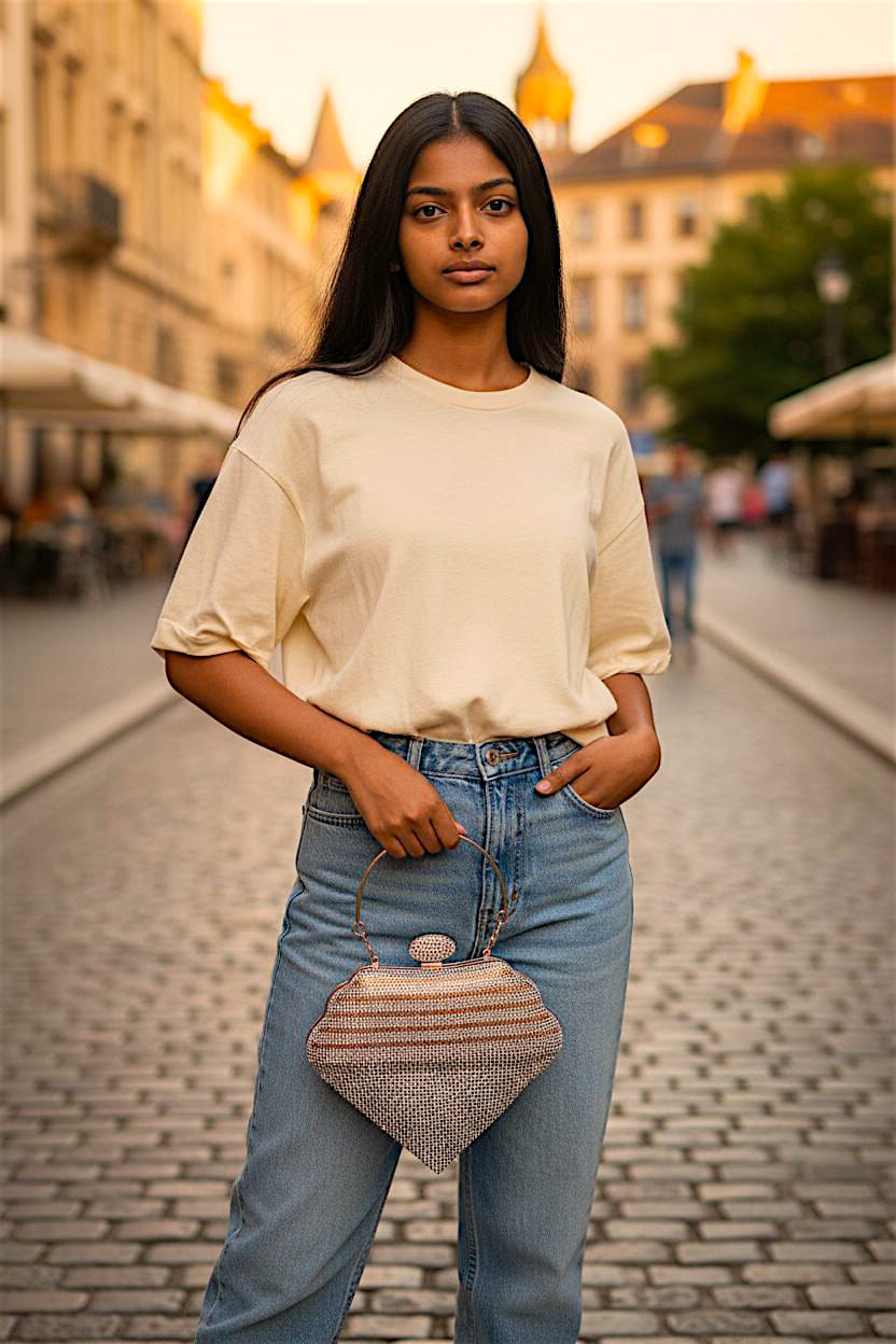 Metallic Chain Fringe Evening Clutch-v shape clutch