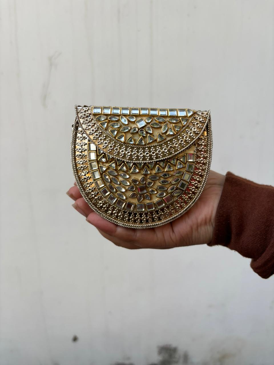 Royal Kundan Crescent Sling Clutch