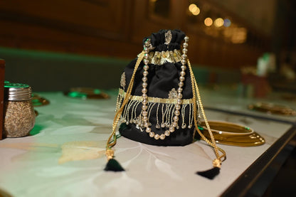 Pearl Dangle Black Potli