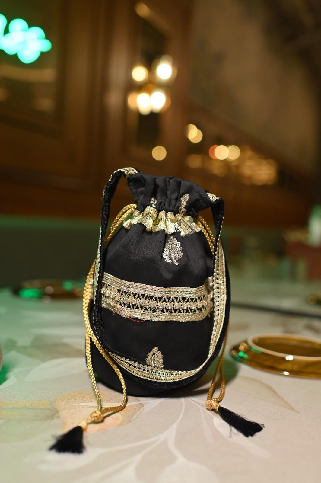 Elegant Striped Black Potli