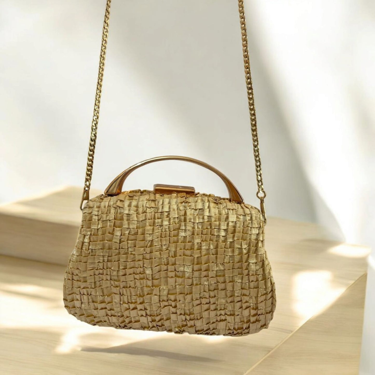 Woven Metal Handle Clutch