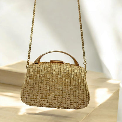 Woven Metal Handle Clutch