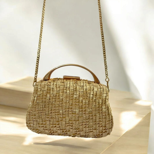 Woven Metal Handle Clutch